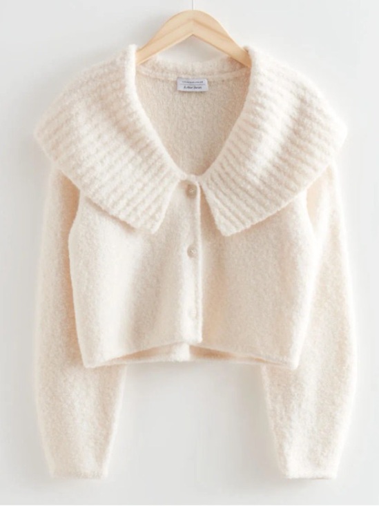 & Other Stories Sweaters - & Other Stories Alpaca Wool Blend Boucle Knit Collared Cardigan Sweater Cream